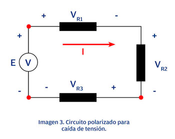 Circuito polarizado para ca&iacute;da de tensi&oacute;n